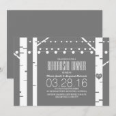 樺の木とハート&ストリングライトのリハーサルディナー 招待状 (正面/裏面)