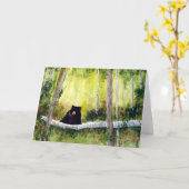 樺の木とベア空白のグリーティングカード カード (黄色い花)