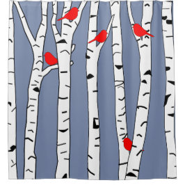 樺の木と鳥 シャワーカーテン