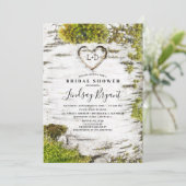 樺の木の彫刻ハート ナチュラル 秋のブライダルシャワー 招待状 (スタンド正面)