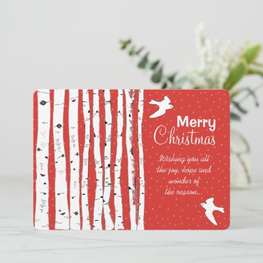 樺の木の木々がクリスマスに平和を願う シーズンカード (スタンド正面)