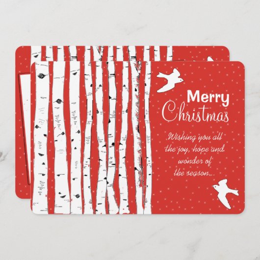 樺の木の木々がクリスマスに平和を願う シーズンカード (正面/裏面)
