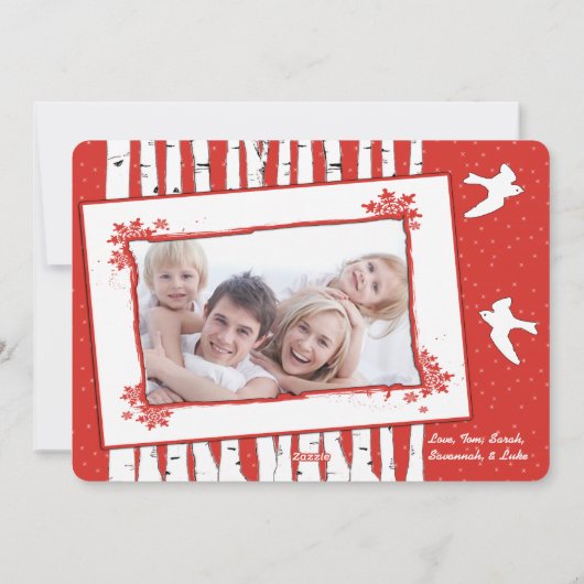 樺の木の木々がクリスマスに平和を願う シーズンカード (裏面)