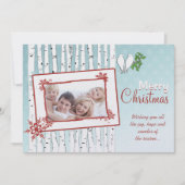 樺の木の木々白い鳥の赤いメリークリスマス シーズンカード (正面)