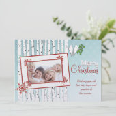 樺の木の木々白い鳥の赤いメリークリスマス シーズンカード (スタンド正面)