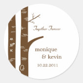 樺の木の木がステッカーまたは封筒用シールを好む ラウンドシール (正面)