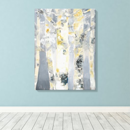 樺の木の木が灰色の背景に表示 キャンバスプリント (インサイチュ (ウッドフロア))