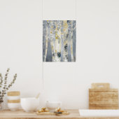 樺の木の木が灰色の背景に表示 ポスター (キッチン)