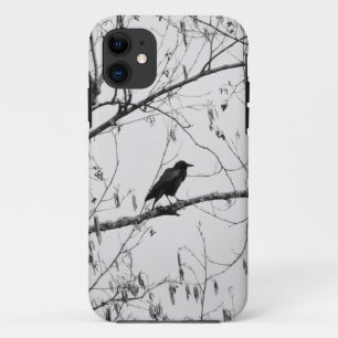 樺の木の木でカラス iPhone 11 ケース