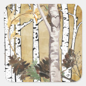 樺の木の木と松の円錐飾り スクエアシール (正面)