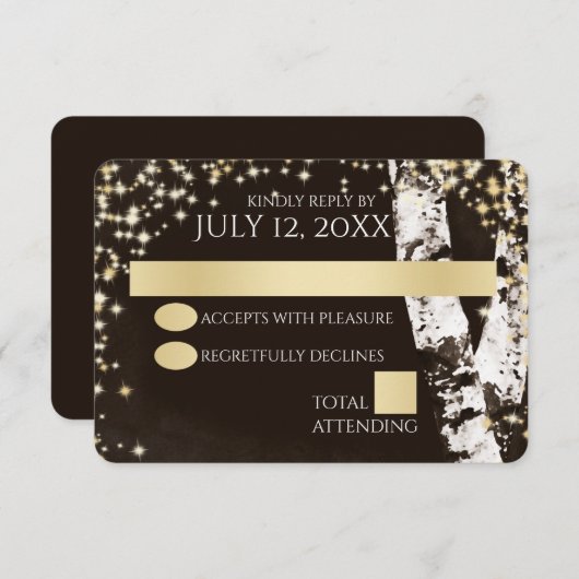 樺の木の木と輝結婚き 出欠カード (正面/裏面)