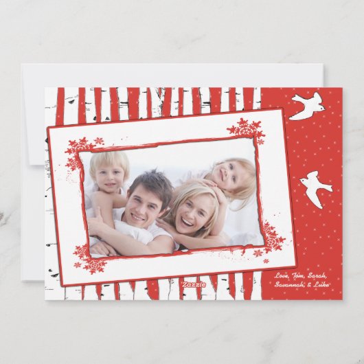 樺の木の木と鳥メリークリスマス シーズンカード (裏面)