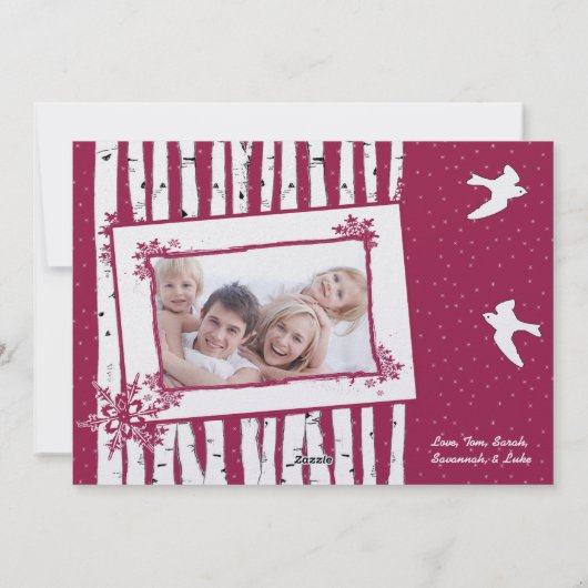 樺の木の木と鳥メリークリスマス シーズンカード (裏面)