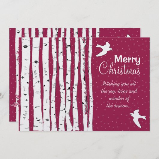 樺の木の木と鳥メリークリスマス シーズンカード (正面/裏面)