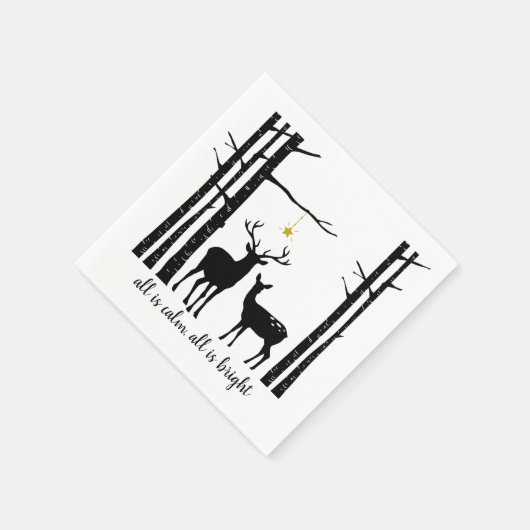 樺の木の木と鹿のクリスマス | スタンダードカクテルナプキン (角)