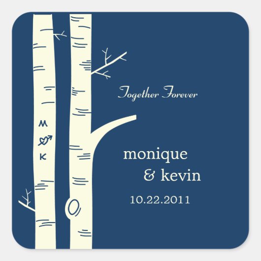 樺の木の木にスティッカー/封筒用シール – 海軍 スクエアシール (正面)