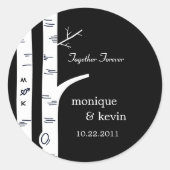 樺の木の木にスティッカー/封筒用シール- Black ラウンドシール (正面)