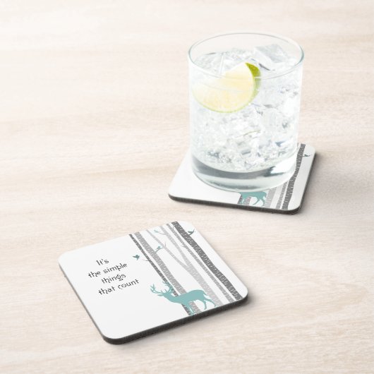 樺の木の木に鹿のシンプルが数えられる コースター (右側)