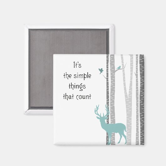 樺の木の木に鹿のシンプルが数えられる マグネット (正面/裏面)