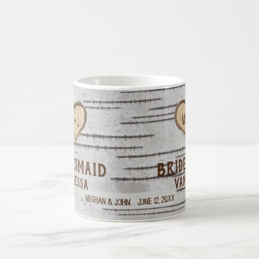 樺の木の木のハートの結婚田舎者の花嫁介添人 コーヒーマグカップ (中央)
