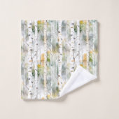 樺の木の木のパターン緑 バスタオルセット (ウォッシュタオル)