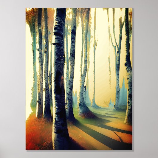 樺の木の木の森（昼光） 箔ポスター (正面)