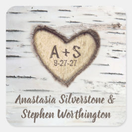 樺の木の木の樹皮素朴国の結婚式の好意 スクエアシール