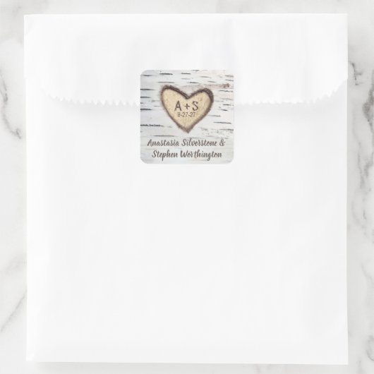 樺の木の木の樹皮素朴国の結婚式の好意 スクエアシール (バッグ)