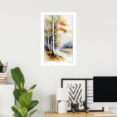 樺の木の木の水彩 – プリント (ホームオフィス)