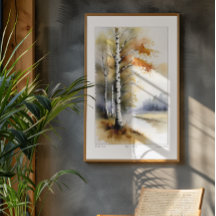 樺の木の木の水彩 – プリント