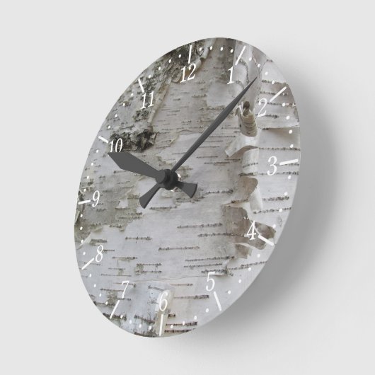 樺の木の木の皮をむいた古い写真アート ラウンド壁時計 (傾斜)