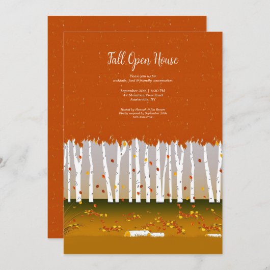 樺の木の木の秋 招待状 (正面/裏面)