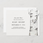 樺の木の木の素朴な木材のハートは、日付を保存 案内ポストカード (正面/裏面)