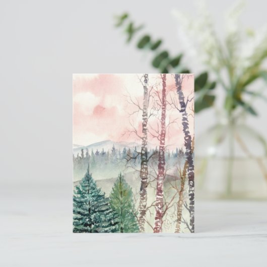 樺の木の木の絵画風景 ポストカード (スタンド正面)