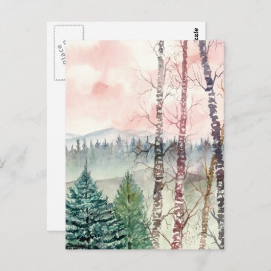 樺の木の木の絵画風景 ポストカード (正面/裏面)