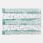 樺の木の木の雪の雪の冬の森ストライプの地 キッチンタオル (横)