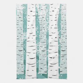 樺の木の木の雪の雪の冬の森ストライプの地 キッチンタオル