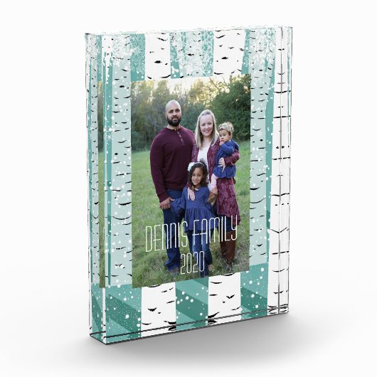 樺の木の木の雪の雪の冬の森ストライプの地 フォトブロック (左)