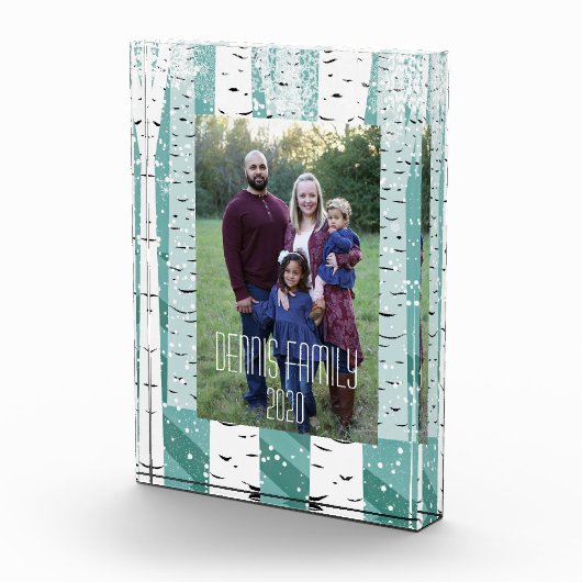 樺の木の木の雪の雪の冬の森ストライプの地 フォトブロック (右)