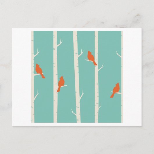 樺の木の木の鳥（水色/緑） ポストカード (正面)