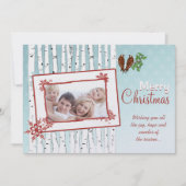 樺の木の木飛んでいると鳥の赤メリークリスマス シーズンカード (正面)