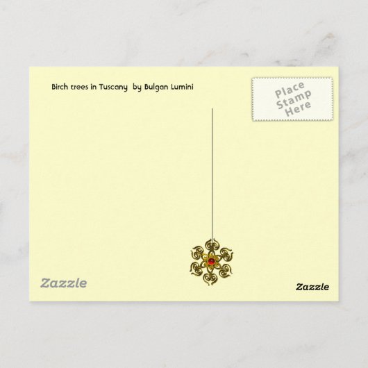 樺の木の木、ヒノキ、トスカーナの地中海の松 ポストカード (裏面)