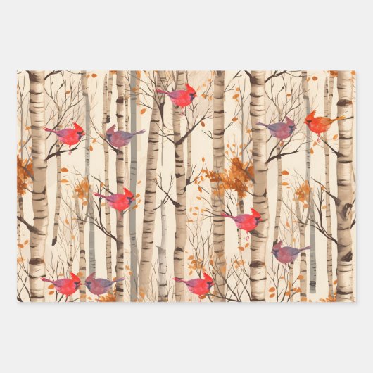 樺の木の木、赤い深紅色とチップムンク ラッピングペーパーシート (正面2)