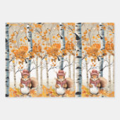 樺の木の木、赤い深紅色とチップムンク ラッピングペーパーシート (正面)