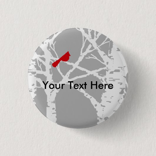 樺の木の枝の(鳥)ショウジョウコウカンチョウ。 ボタン 缶バッジ (正面)