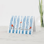 樺の木の森と雪の深紅色とクリスマス シーズンカード (正面)