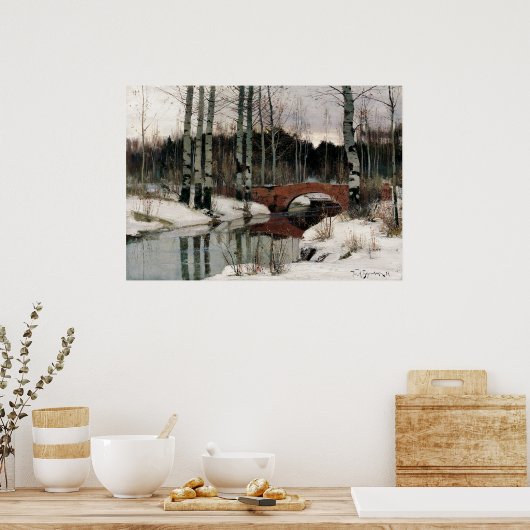 樺の木の森の冬のレプリカ絵画のポスター ポスター (キッチン)