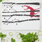 樺の木の森林のアカシカ キッチンタオル (折り畳み)