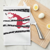 樺の木の森林のアカシカ キッチンタオル (四つ折り)