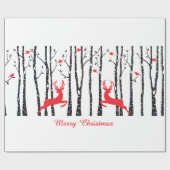 樺の木の森林のクリスマスのシカ ラッピングペーパー (フラット)